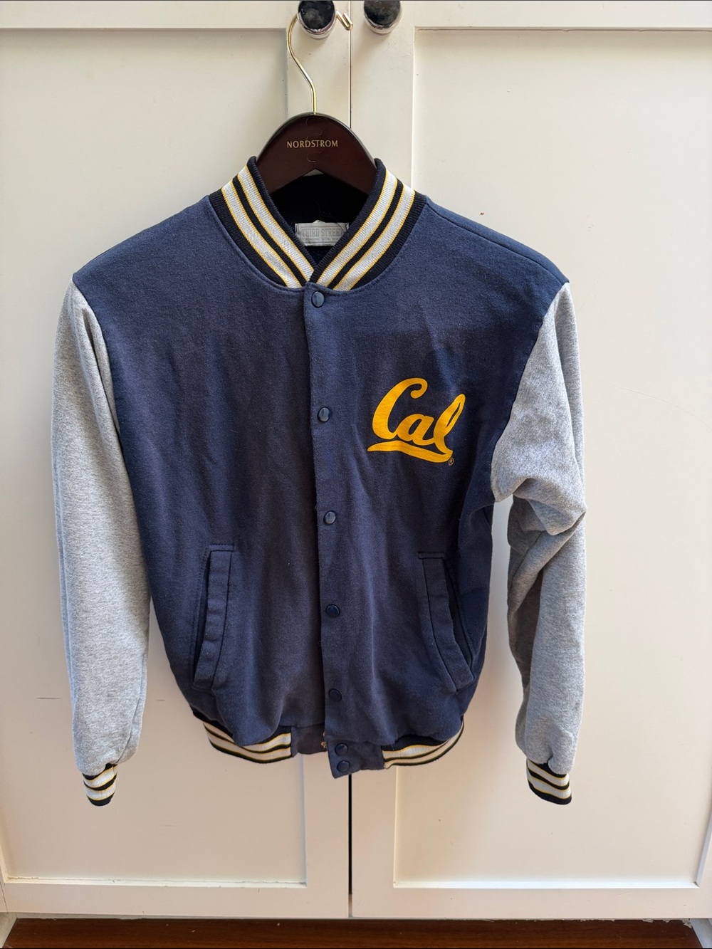 Cal Letterman Varsity Jacket in Navy and Gray